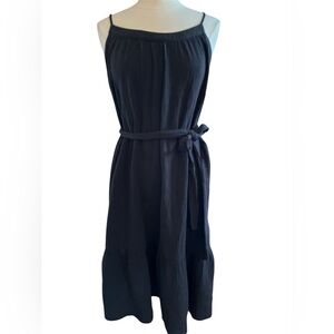 GAP Black Gauze Cotton tiered Midi Dress w/Belt & adjustable straps Size Medium